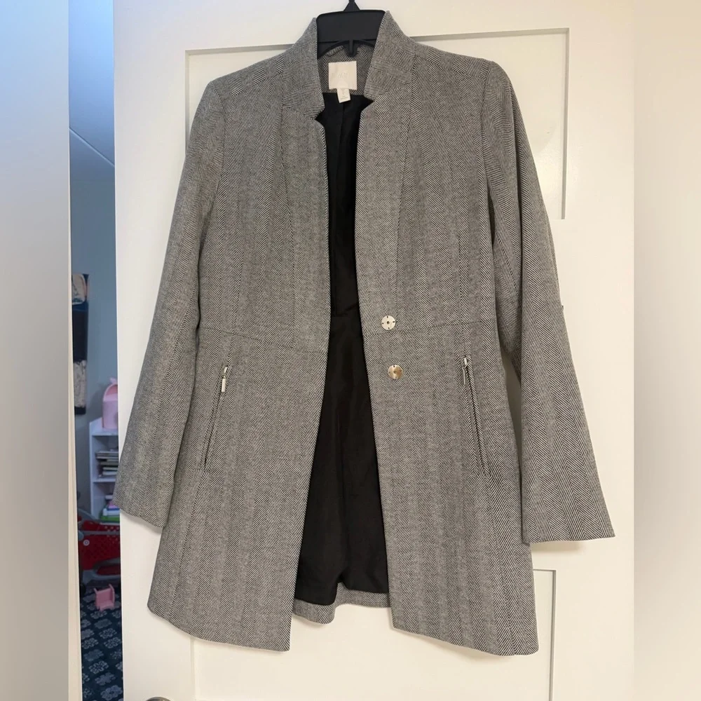 H&M Gray Textured Pea Coat with Zip Pockets